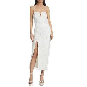 Elliatt Judith Sequin Fringe in Ivory Midi Dress Size Small NWT Wedding Bridal